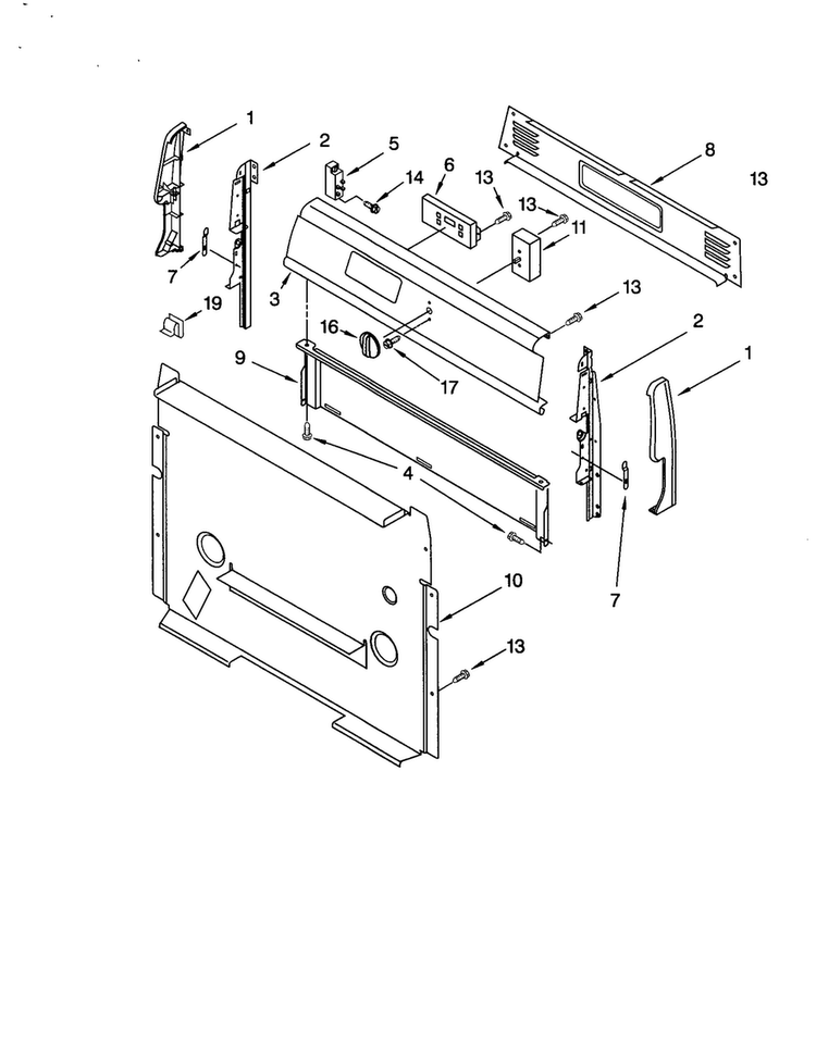 Control Panel Diagram and Parts List for SP310BEGW5  Whirlpool Range