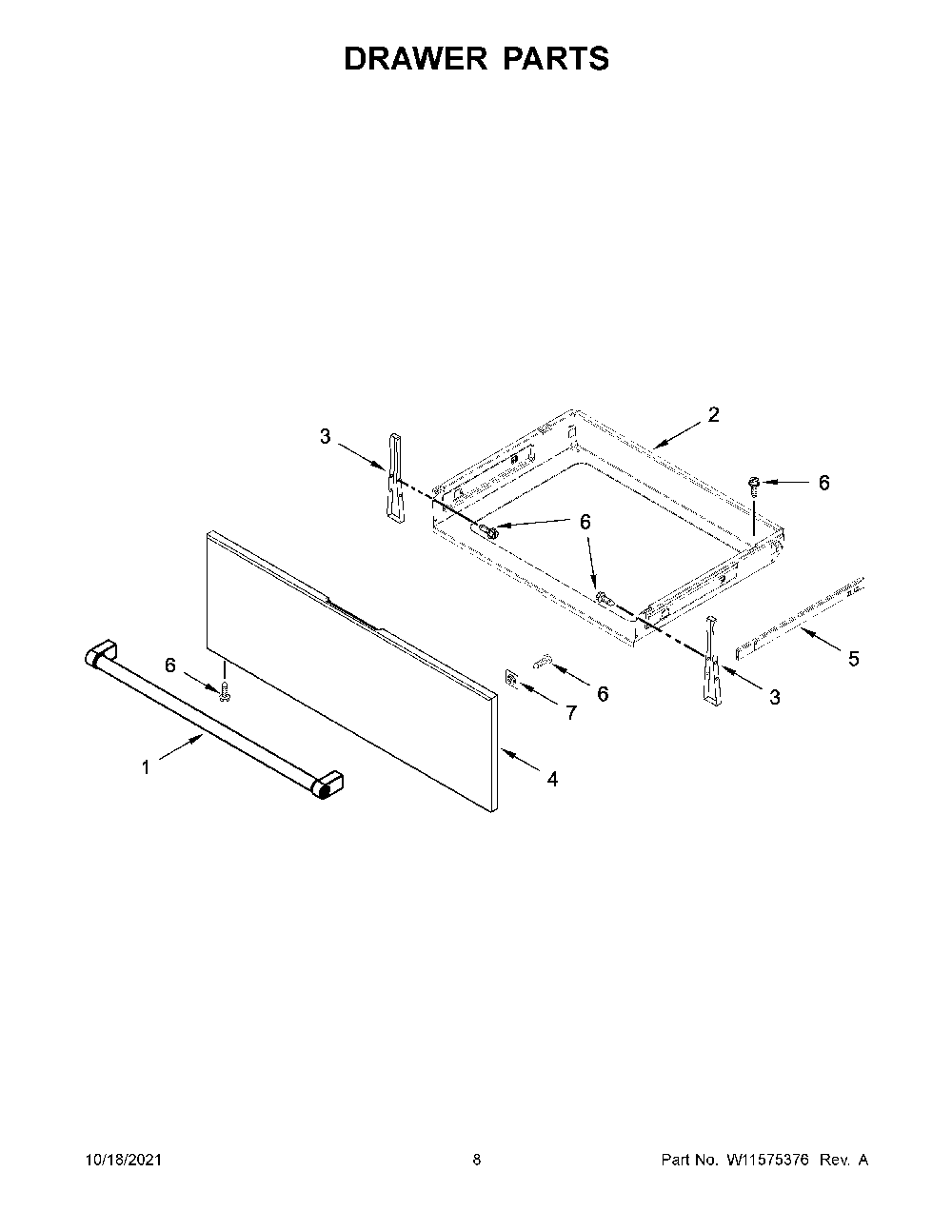 Drawer Parts Diagram and Parts List for YKSEG700EBS4  KitchenAid Range