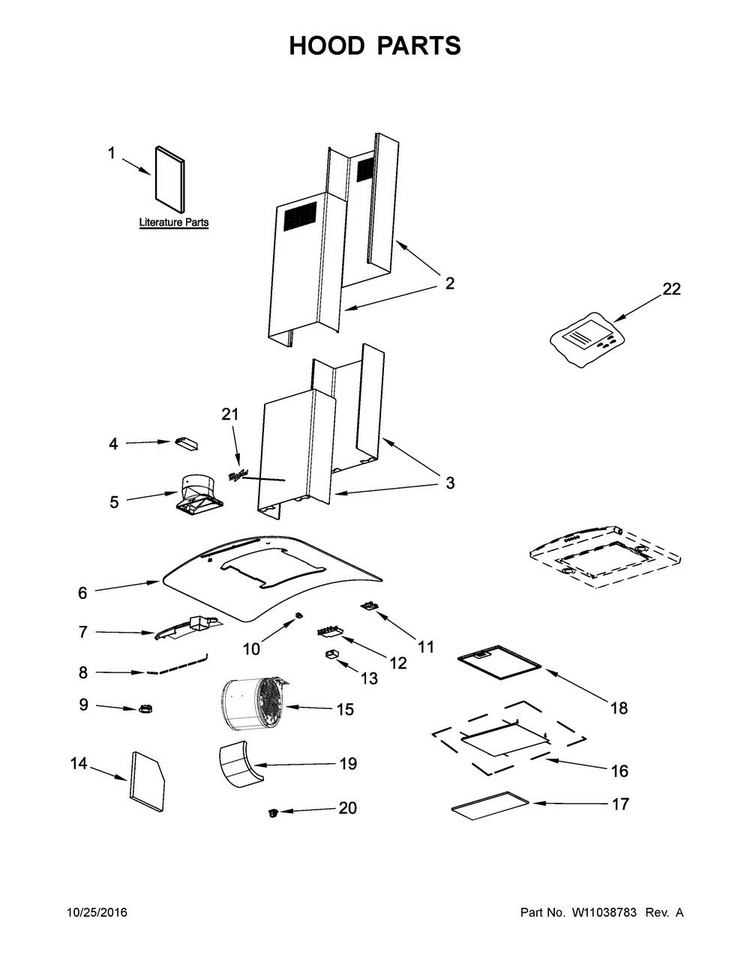 Hood Parts Diagram and Parts List for WVI75UC6DS2  Whirlpool Range Hood