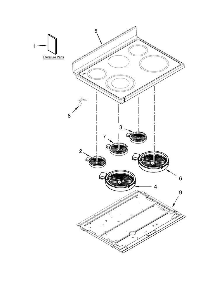 Cooktop Parts Diagram and Parts List for WGE555S0BW01  Whirlpool Range
