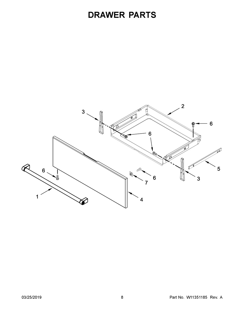 Drawer Parts Diagram and Parts List for YKSEG700EBS3  Whirlpool Range