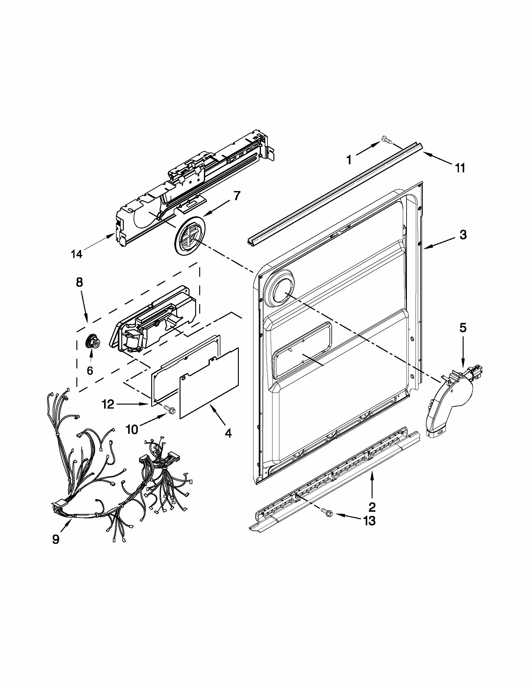 Inner Door Parts Diagram and Parts List for 66515699K212  Kenmore Dishwasher