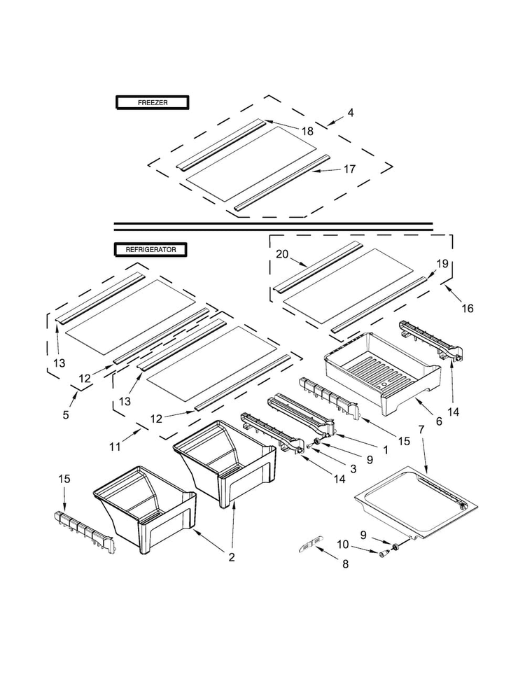 Shelf Parts Diagram and Parts List for WRT519SZDM00  Whirlpool Refrigerator
