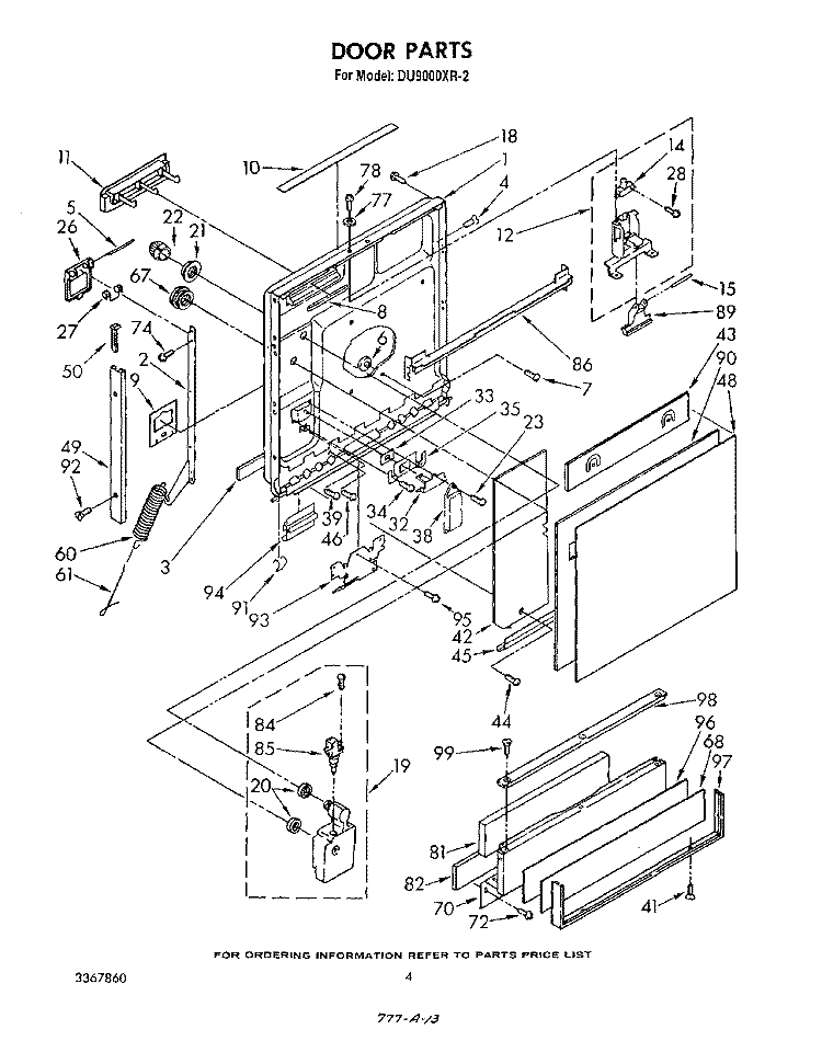 DOOR Diagram and Parts List for DU9000XR2  Whirlpool Dishwasher