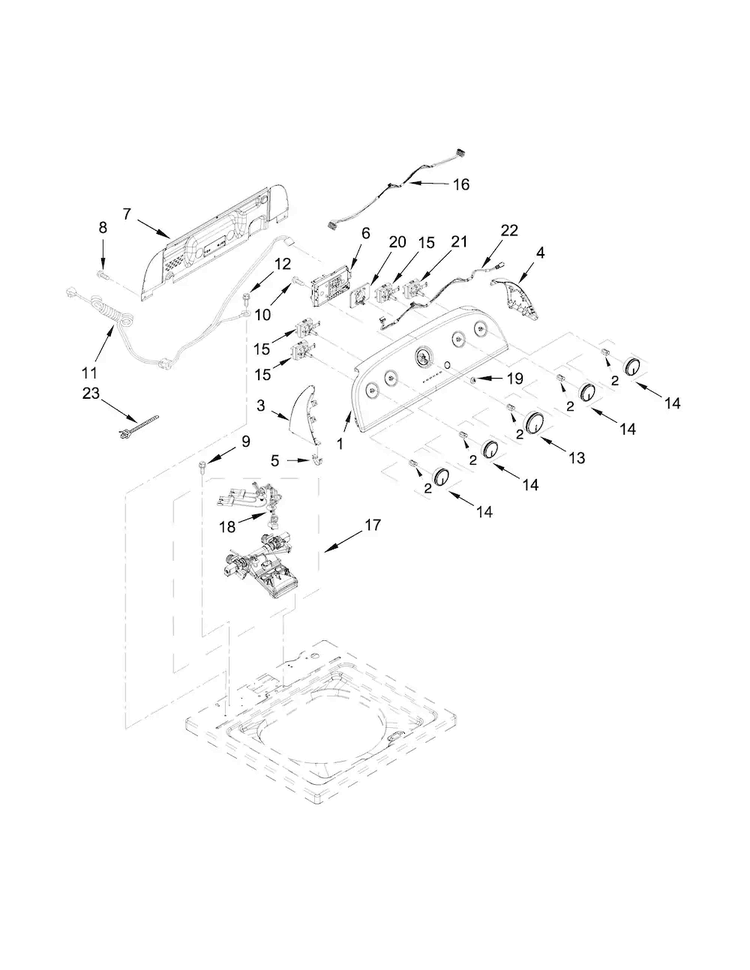 Controls And Water Inlet Parts Diagram and Parts List for 1CWTW4845EW1  Whirlpool Washer