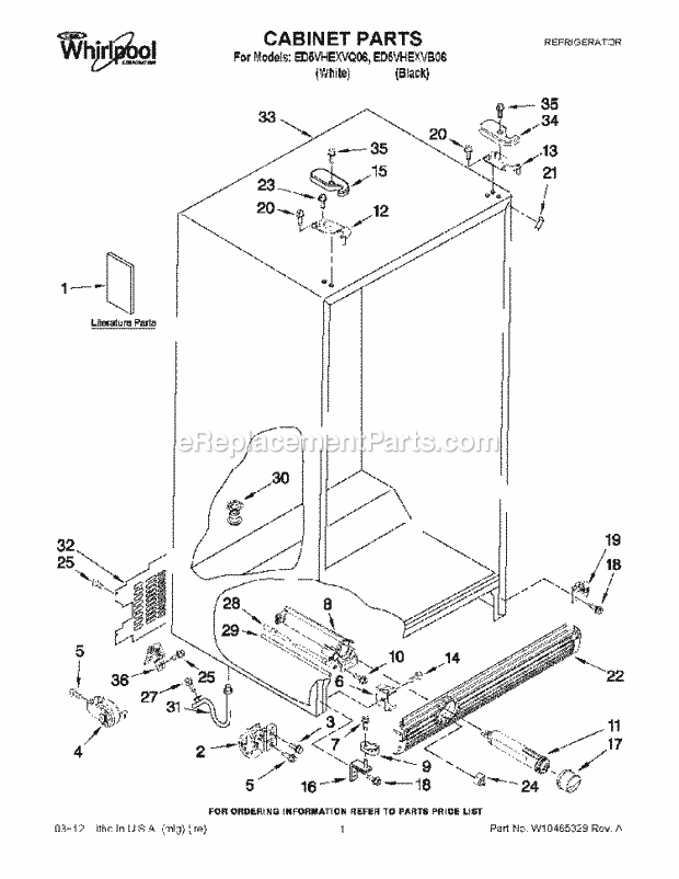 Cabinet Parts Diagram and Parts List for ED5VHEXVB06  Whirlpool Refrigerator