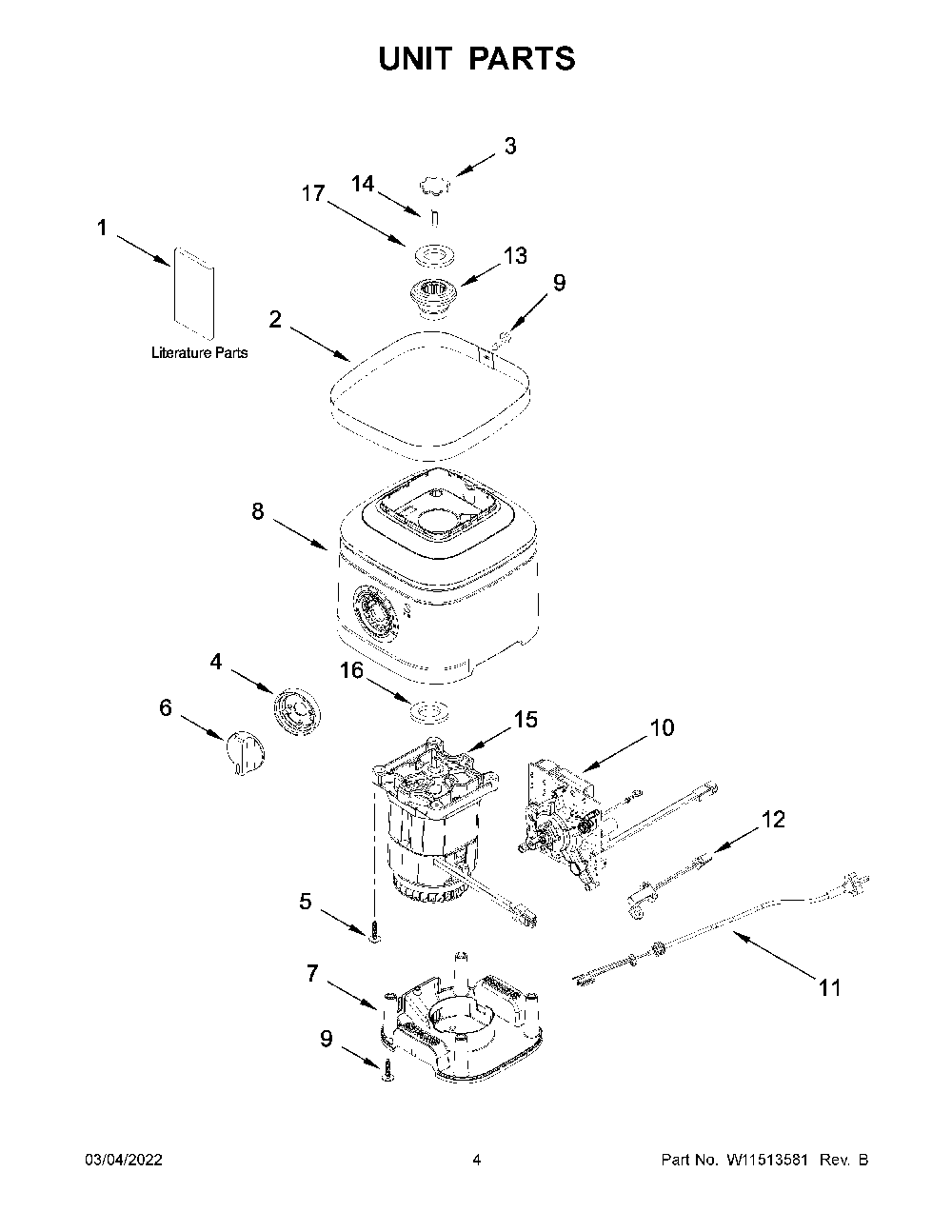 Unit Parts Diagram and Parts List for 5KSB1325EWH0  KitchenAid Blender