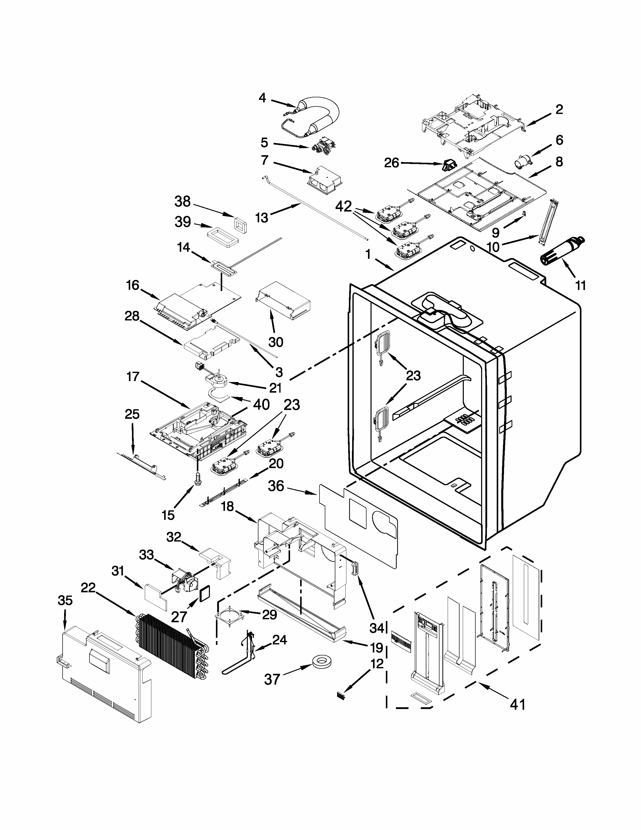 Refrigerator Liner Parts Diagram and Parts List for 596723824102  Kenmore Refrigerator