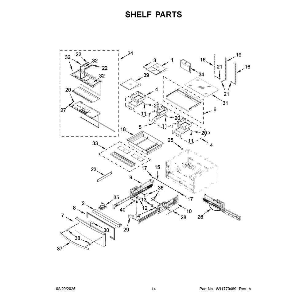 Shelf Parts Diagram and Parts List for WRX986SIHV04  Whirlpool Refrigerator