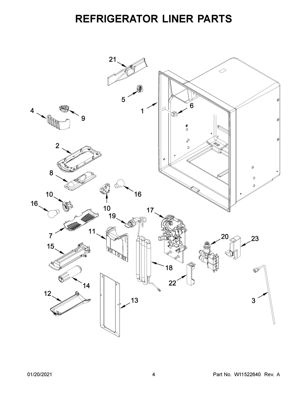 Refrigerator Liner Parts Diagram and Parts List for WRF550CDHZ04  Whirlpool Refrigerator