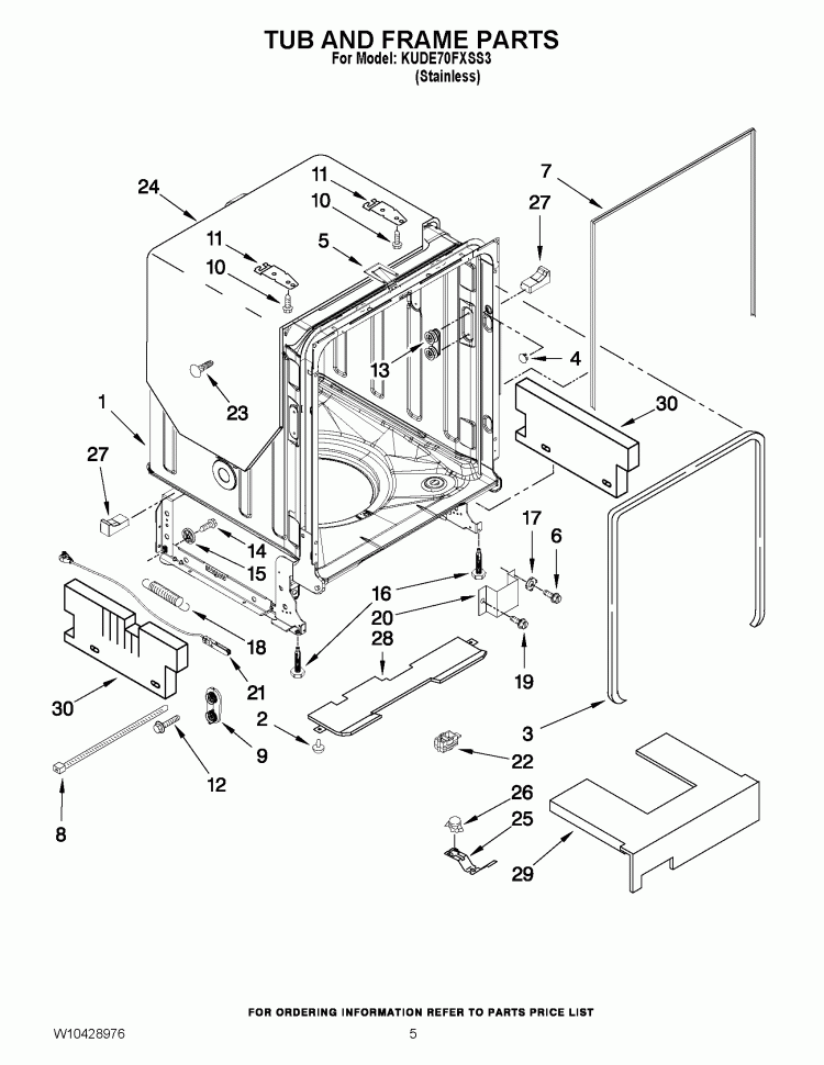 TUB AND FRAME PARTS Diagram and Parts List for KUDE70FXSS3  KitchenAid Dishwasher