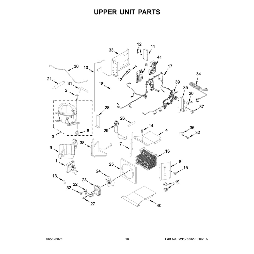 Upper Unit Parts Diagram and Parts List for KBBR306ESS06  KitchenAid Refrigerator