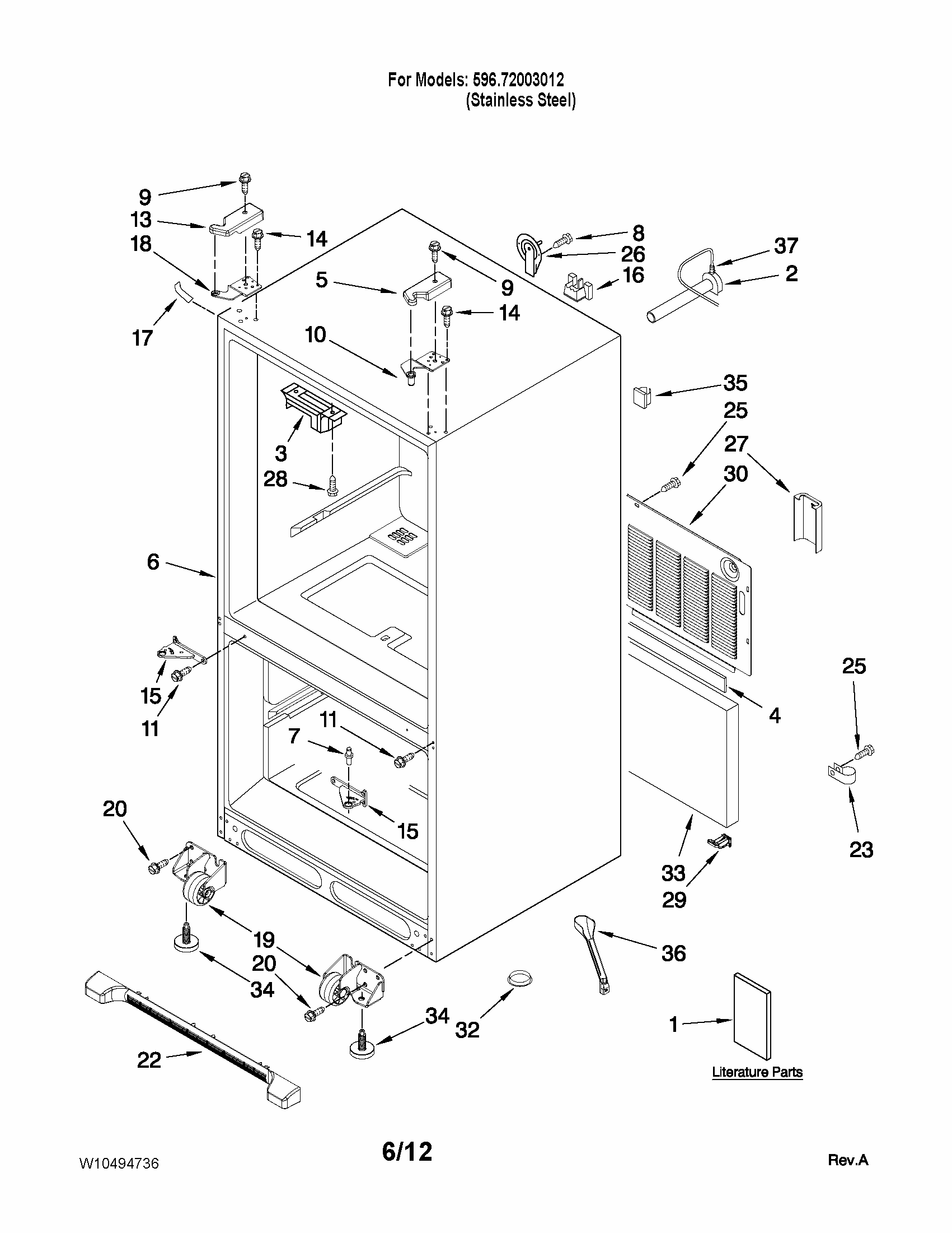 Cabinet Parts Diagram and Parts List for 59672003012  Kenmore Refrigerator