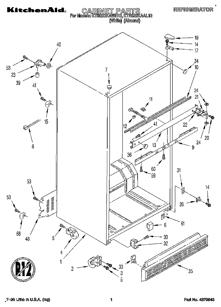 CABINET Diagram and Parts List for KTRS22KAAL12  KitchenAid Refrigerator