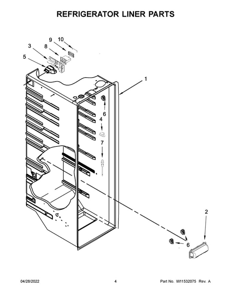 Refrigerator Liner Parts Diagram and Parts List for 10641173714  Kenmore Refrigerator
