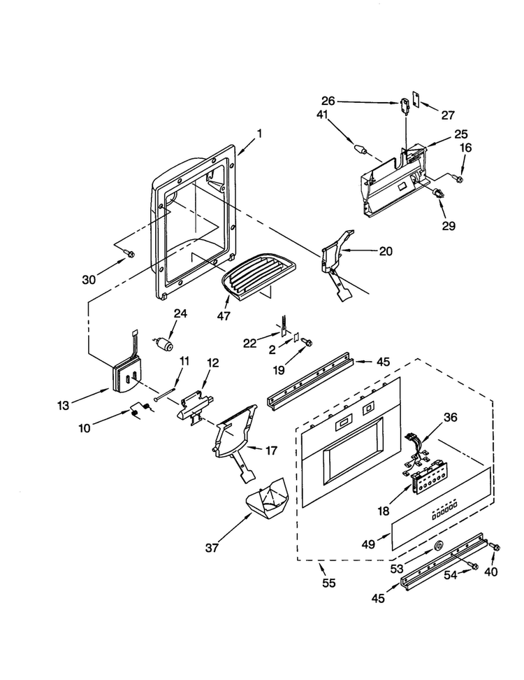Dispenser Front Diagram and Parts List for KSSS36QJS00  KitchenAid Refrigerator