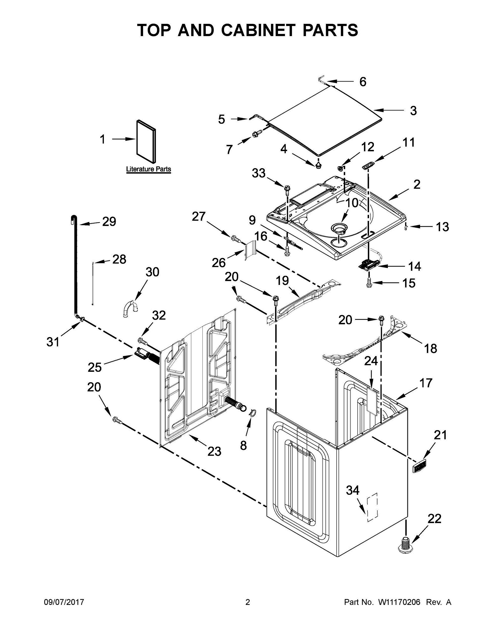 02 - TOP AND CABINET PARTS Diagram and Parts List for MVWB835DW3  Whirlpool Washer