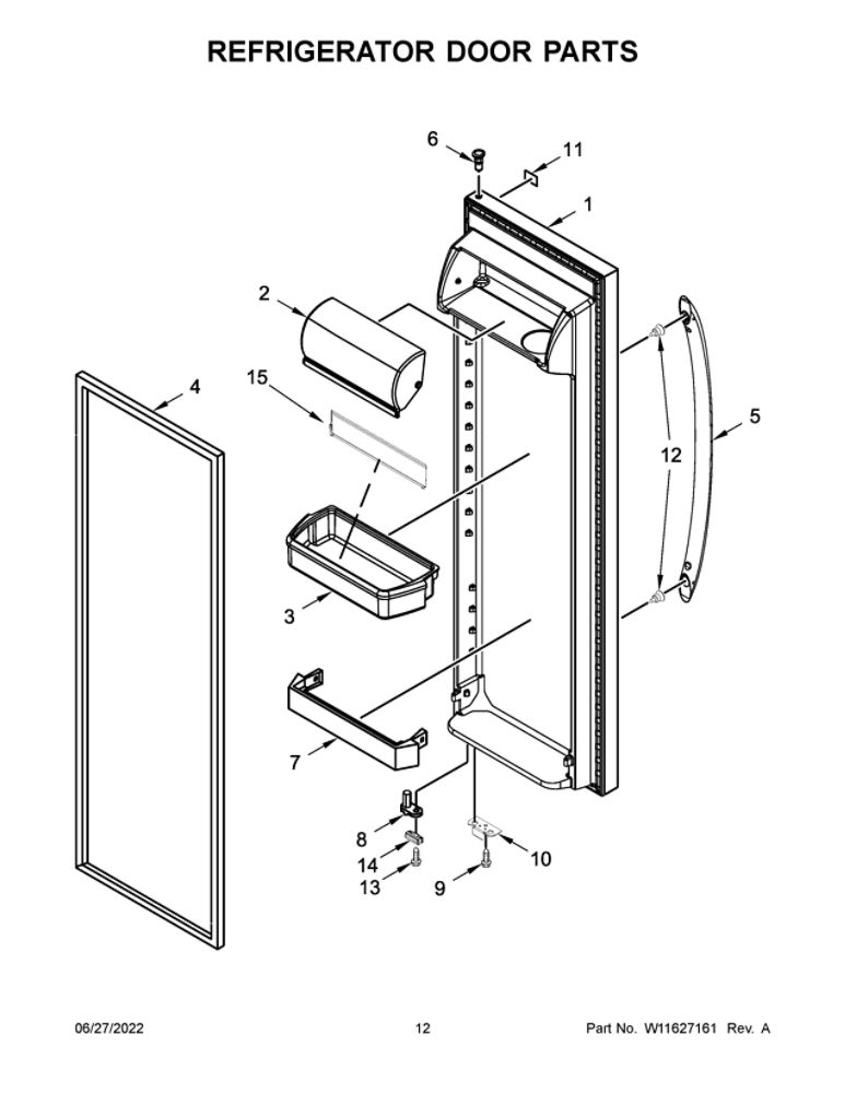 Refrigerator Door Parts Diagram and Parts List for 10651753715  Kenmore Refrigerator