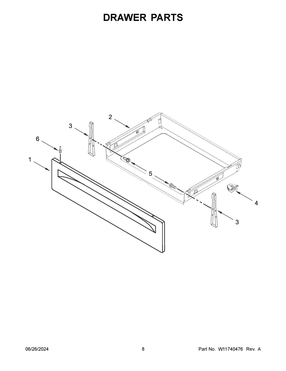 05 - Drawer Parts Diagram and Parts List for WEC310S0LW3  Whirlpool Range