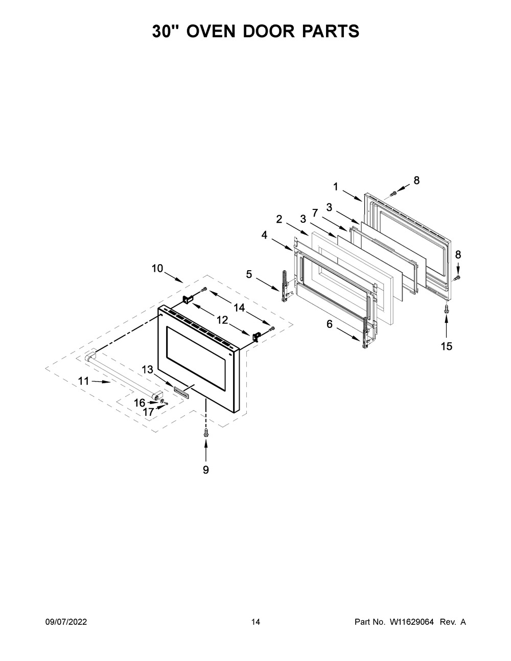 30-Inch Oven Door Parts Diagram and Parts List for KFGC558JAV02  KitchenAid Range