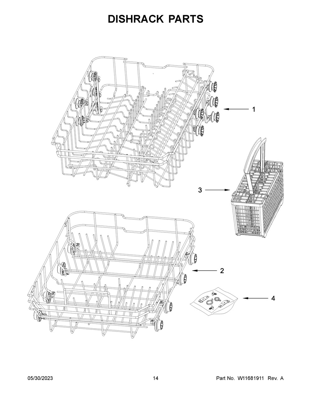 Dishrack Parts Diagram and Parts List for WDF518SAHB1  Whirlpool Dishwasher
