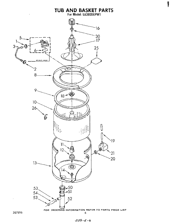 TUB AND BASKET Diagram and Parts List for LA3800XPW1  Whirlpool Washer