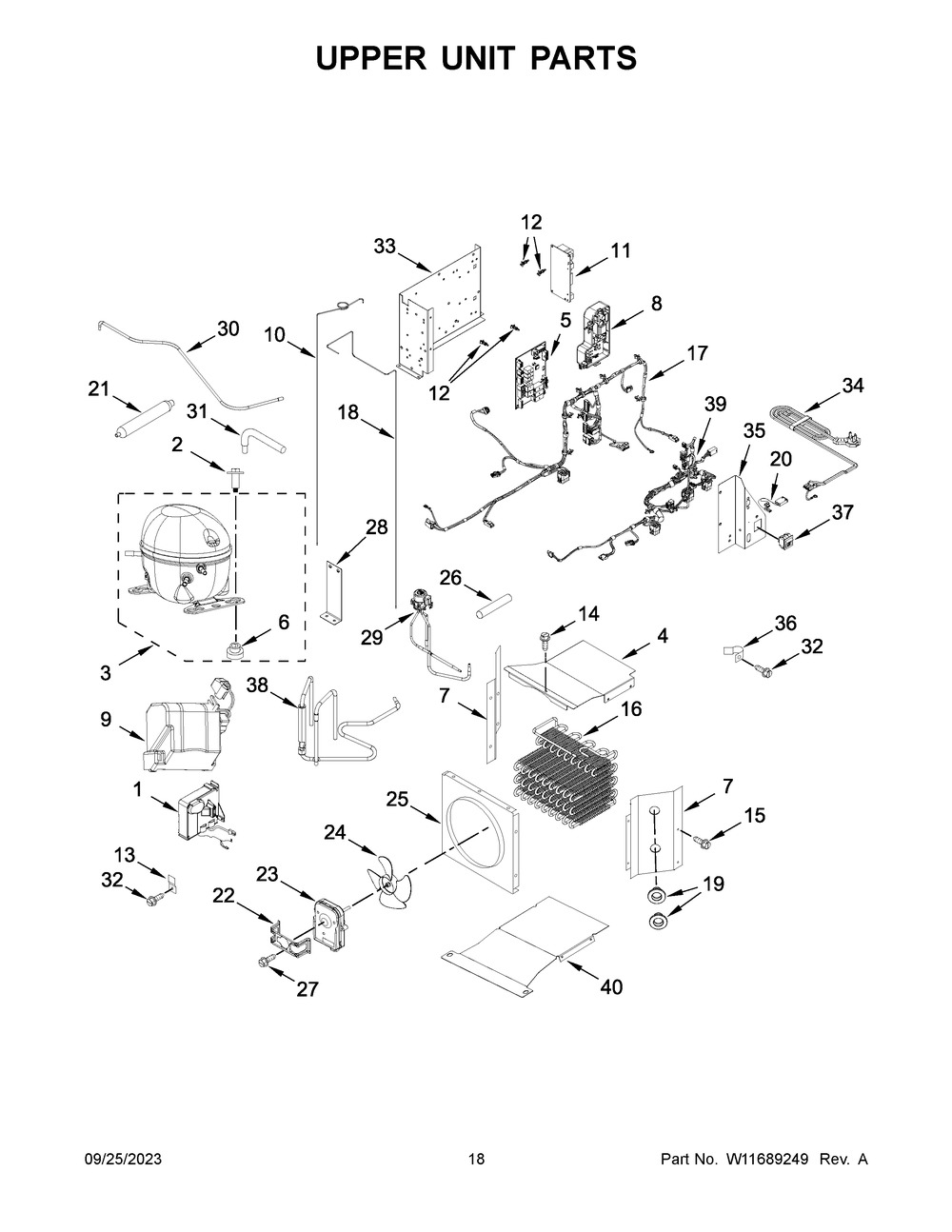 Upper Unit Parts Diagram and Parts List for KBBL306ESS05  KitchenAid Refrigerator