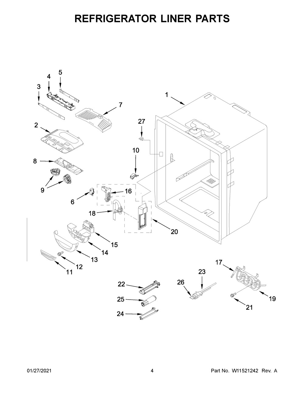 Refrigerator Liner Parts Diagram and Parts List for KRFC302ESS03  Whirlpool Refrigerator