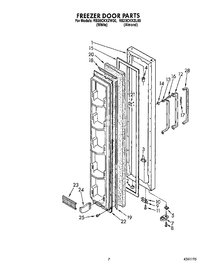 FREEZER DOOR Diagram and Parts List for RS20CKXZW00  Roper Refrigerator