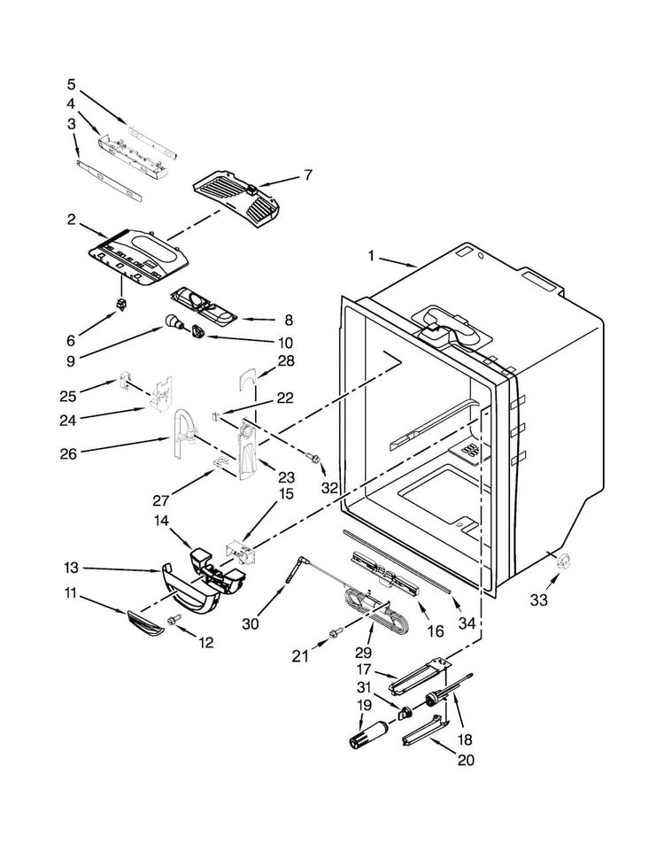 Refrigerator Liner Parts Diagram and Parts List for KRFF302EBL00  KitchenAid Refrigerator