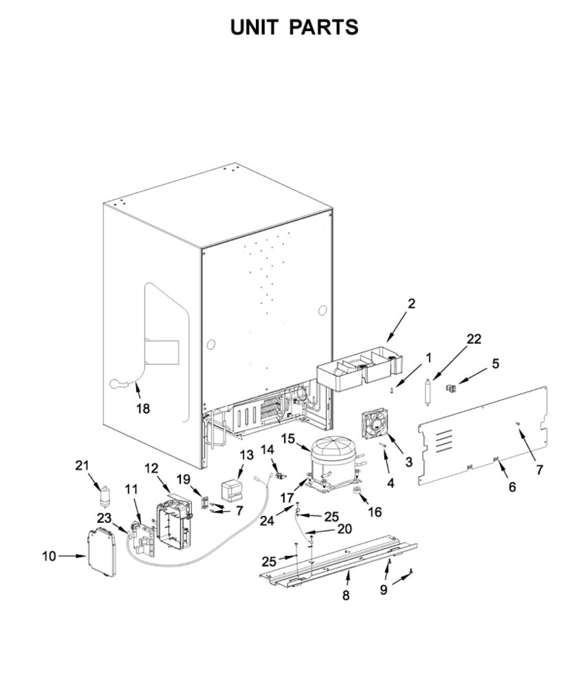Unit Parts Diagram and Parts List for WUB35X24HZ00  Whirlpool Wine and Beverage Cooler