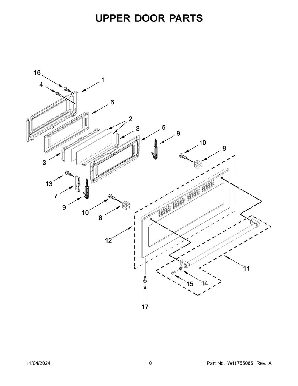 06 - Upper Door Parts Diagram and Parts List for KFDD500ESS12  Whirlpool Range