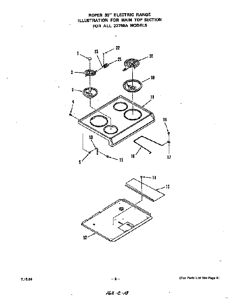 Main Top Diagram and Parts List for 2275*0A  Roper Range