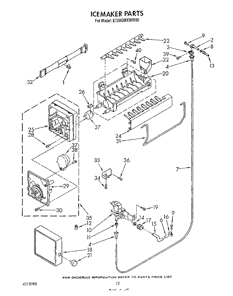ICEMAKER , LIT/OPTIONAL Diagram and Parts List for ET20GMXWW00  Whirlpool Refrigerator