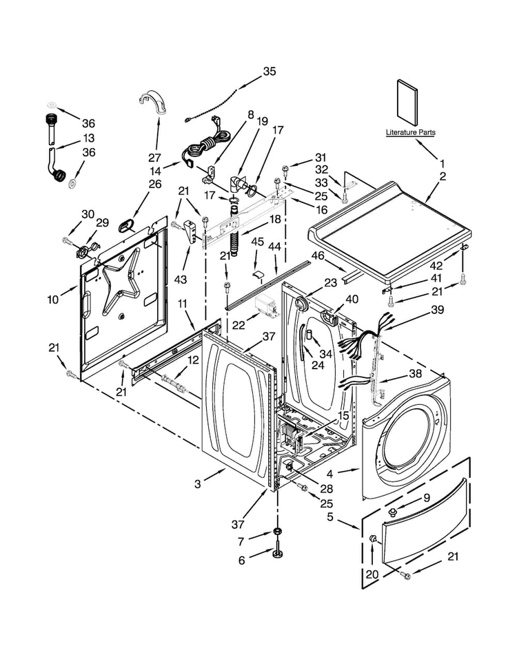 Top And Cabinet Parts Diagram and Parts List for CHW8990BW0  Whirlpool Washer