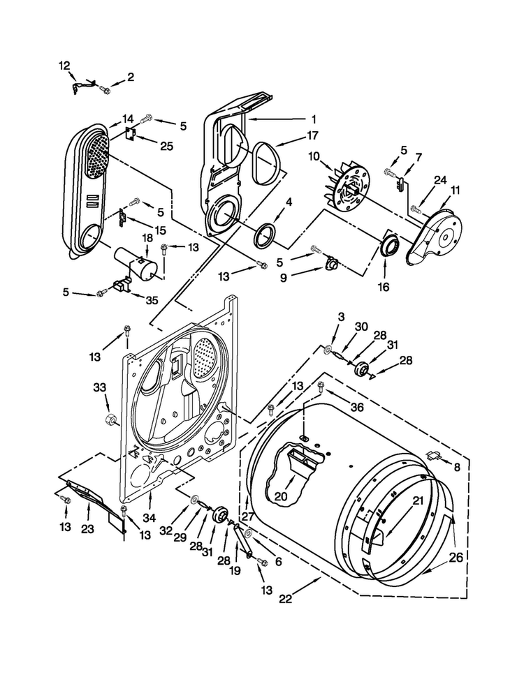 Bulkhead Parts Diagram and Parts List for 4GWGD4900YQ3  Whirlpool Dryer