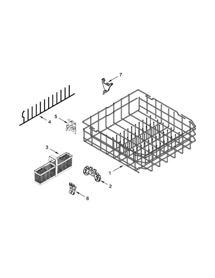 Lower Rack Parts Diagram and Parts List for KUDE48FXSP6  KitchenAid Dishwasher