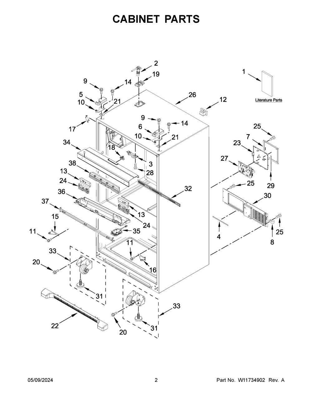 Cabinet Parts Diagram and Parts List for WRX735SDHW10  Whirlpool Refrigerator