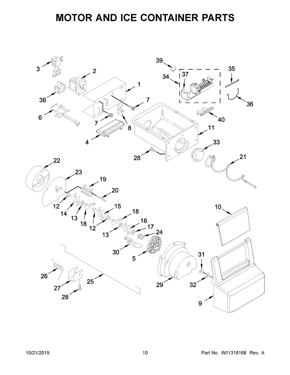Motor And Ice Container Parts Diagram and Parts List for WRS311SDHM02  Whirlpool Refrigerator