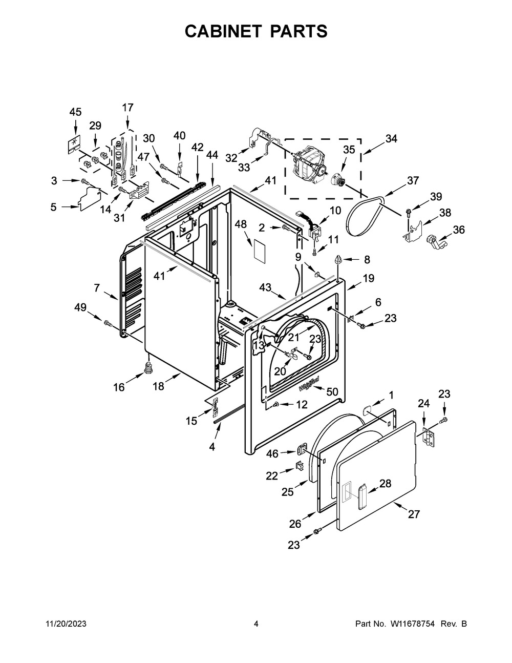 Cabinet Parts Diagram and Parts List for WED6150PW0  Whirlpool Dryer