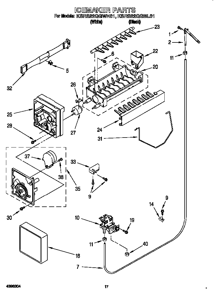 Ice Maker Diagram and Parts List for KSRS22QGBL0  KitchenAid Refrigerator