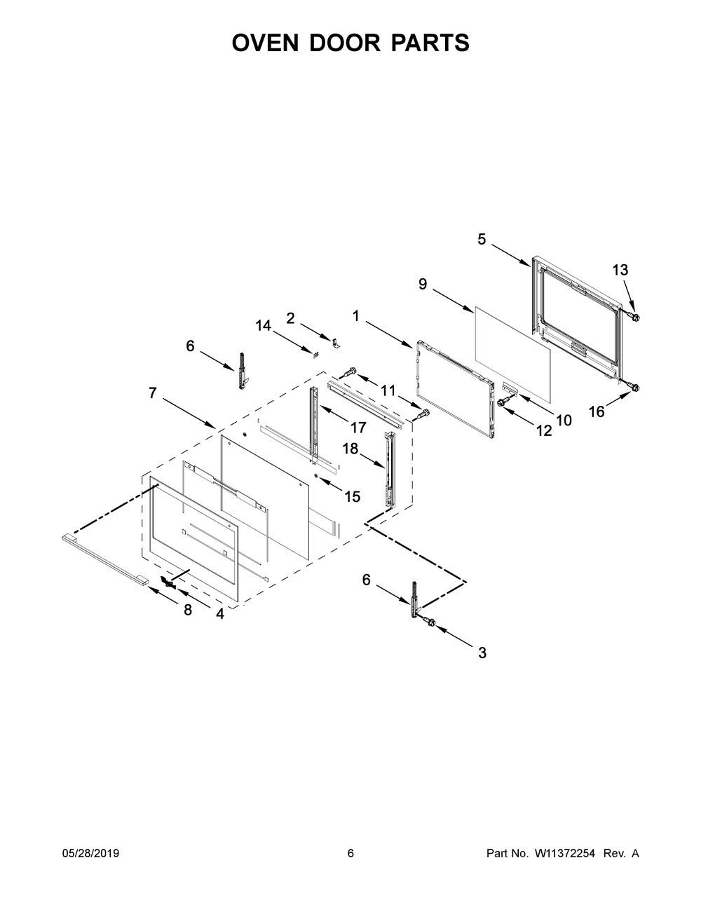 Oven Door Parts Diagram and Parts List for WOCA7EC0HZ03  Whirlpool Microwave Oven Combo