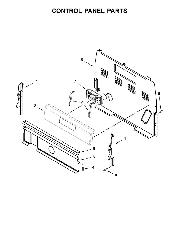 Control Panel Parts Diagram and Parts List for WFE520S0FS0  Whirlpool Range
