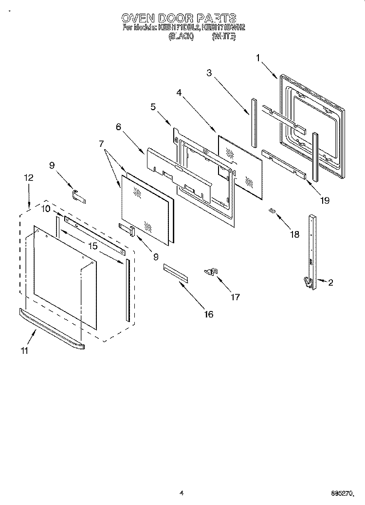 OVEN DOOR Diagram and Parts List for KEBI171DBL2  KitchenAid Wall Oven