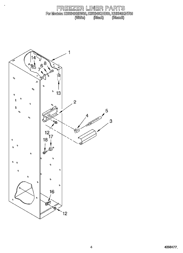 FREEZER LINER Diagram and Parts List for KSSS48QHT00  KitchenAid Refrigerator