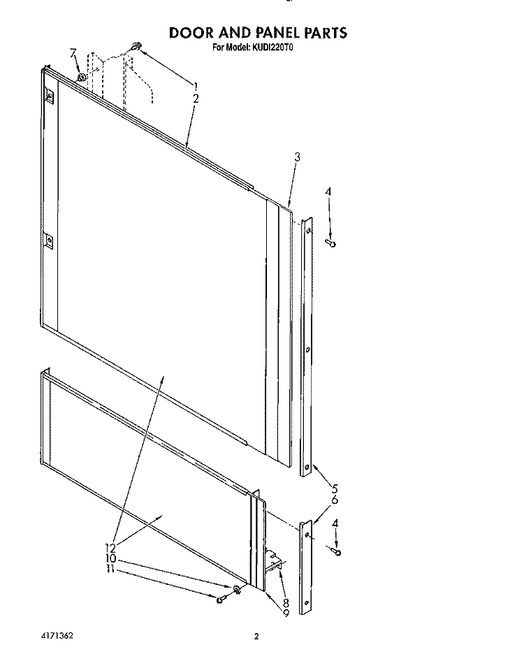 DOOR AND PANEL Diagram and Parts List for KUDI220T0  KitchenAid Dishwasher