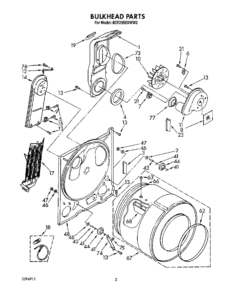 BULKHEAD, LIT/OPTIONAL Diagram and Parts List for 6CE2950XWN0  Whirlpool Dryer