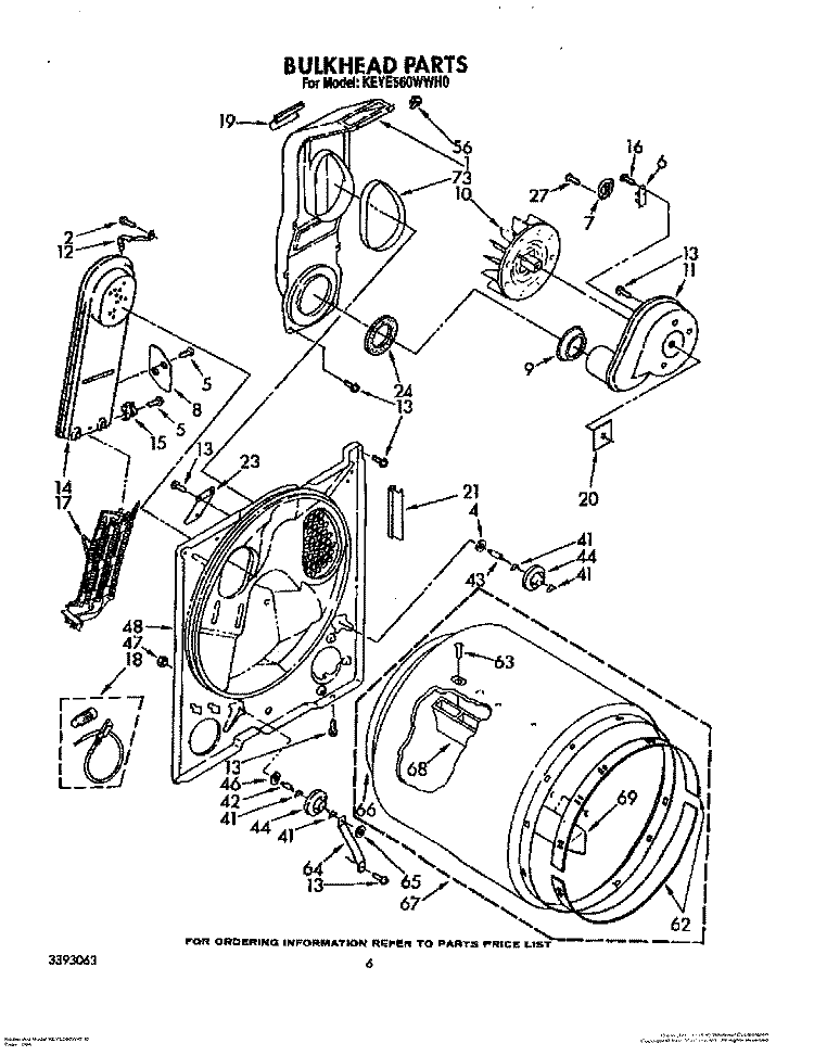 BULKHEAD Diagram and Parts List for KEYE560WTO0  KitchenAid Dryer