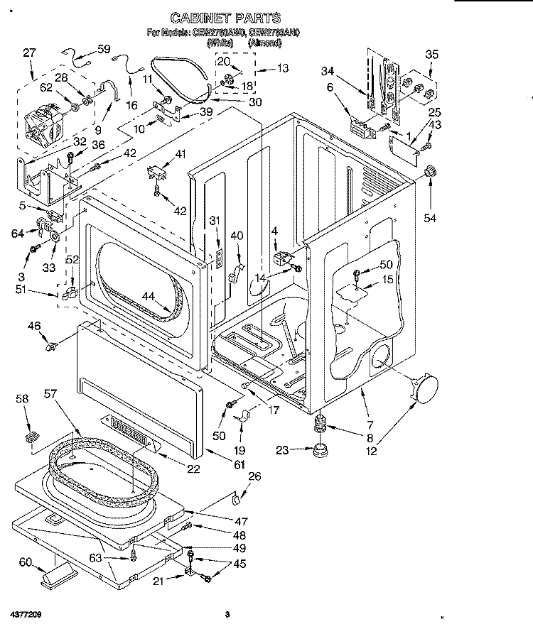 SECTION Diagram and Parts List for CEW2760AW0  Whirlpool Dryer