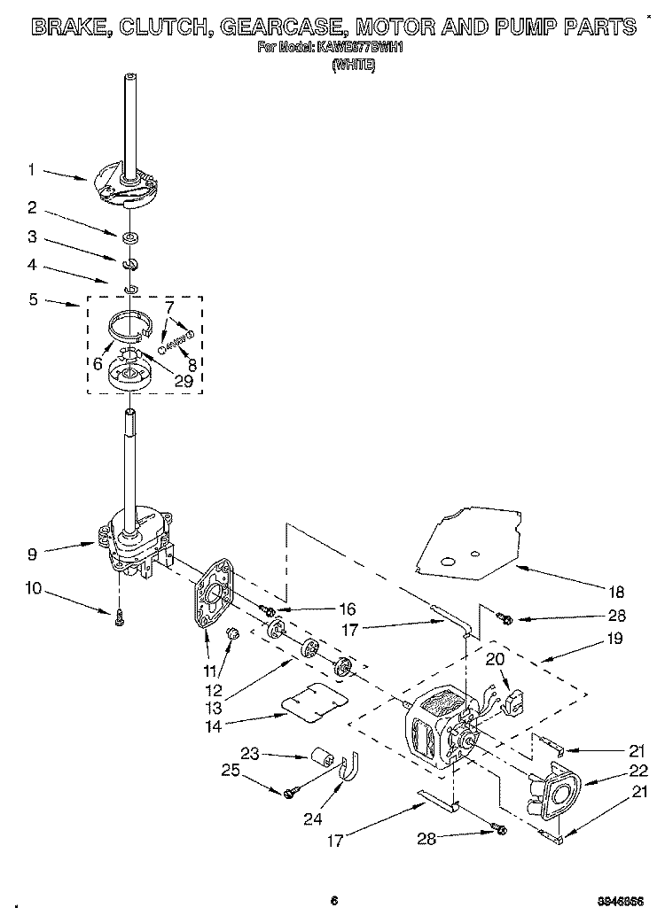 BRAKE, CLUTCH, GEARCASE, MOTOR & PUMP Diagram and Parts List for KAWE677BWH1  KitchenAid Washer